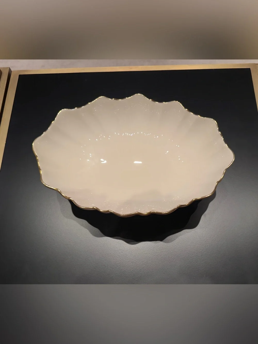 Lenox Cream Scalloped Serving Bowl with Gold Trim